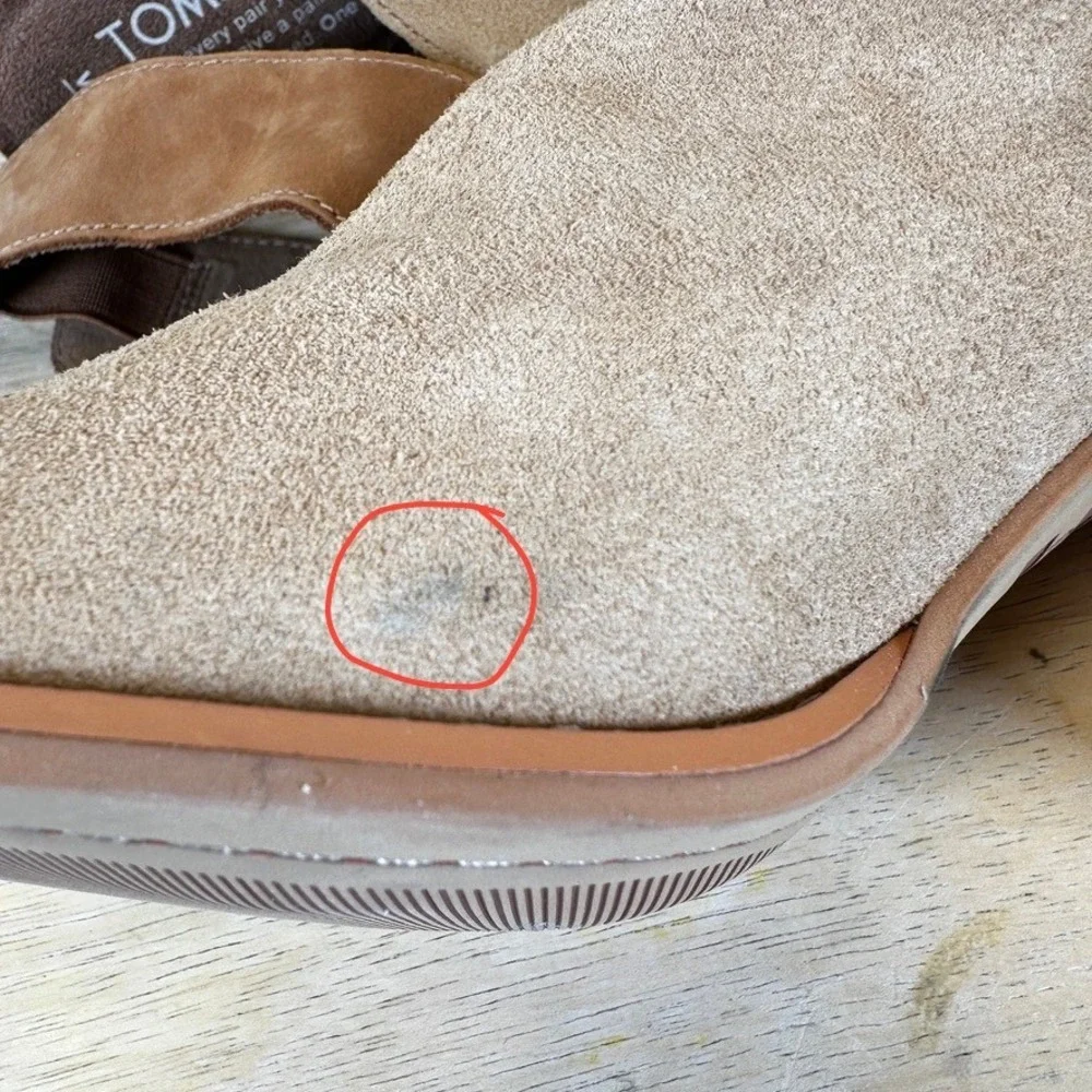 TOMS Seville Block Heel Sandals Womens 6.5 Tan Suede Peep Toe Bootie Espadrille